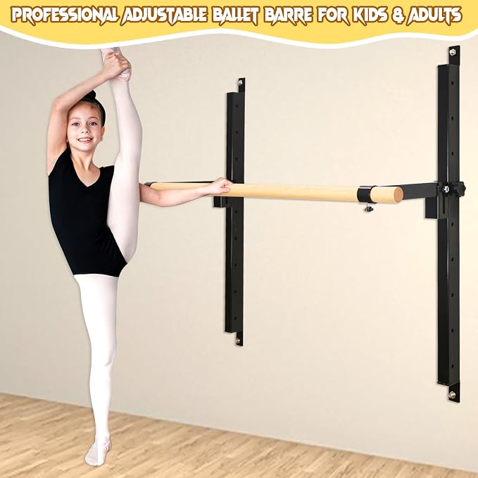 Seliyoo Ballet Barre Wall Mount,Height Adjustable Dance Bar | 4 FT /5FT Portable Solid Beech Wood Bar,Ballet Stretching and Barre Workout, Kids and Adults, Easy Install