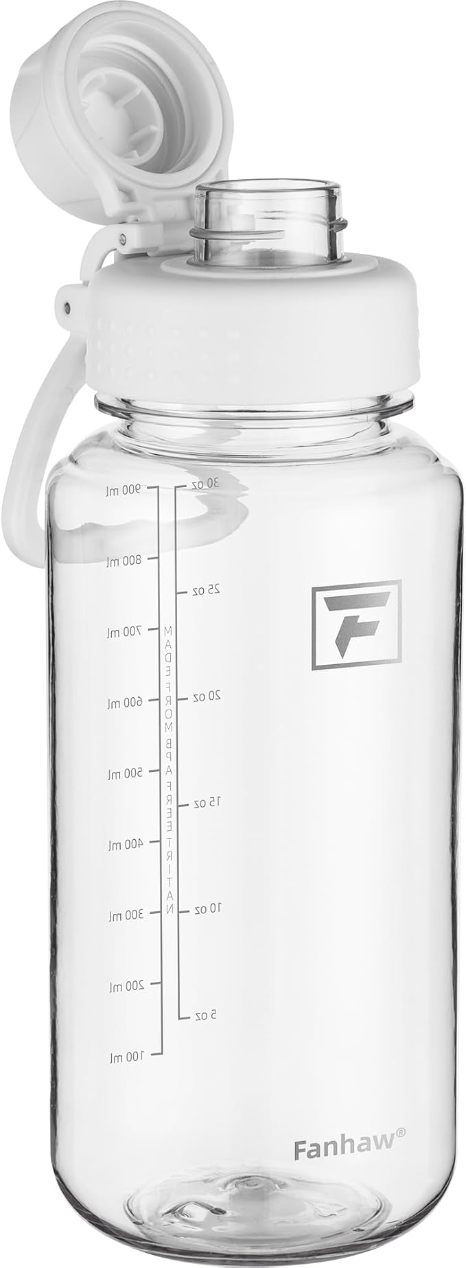 Fanhaw 32 oz Clear BPA-Free Tritan Water Bottle with Fast-Flow Spout Lid, BPA-Free & Leak-Proof Wide-Mouth Reusable Bottle for Gym, School & Office, Back to School Essentials (Clear&White)