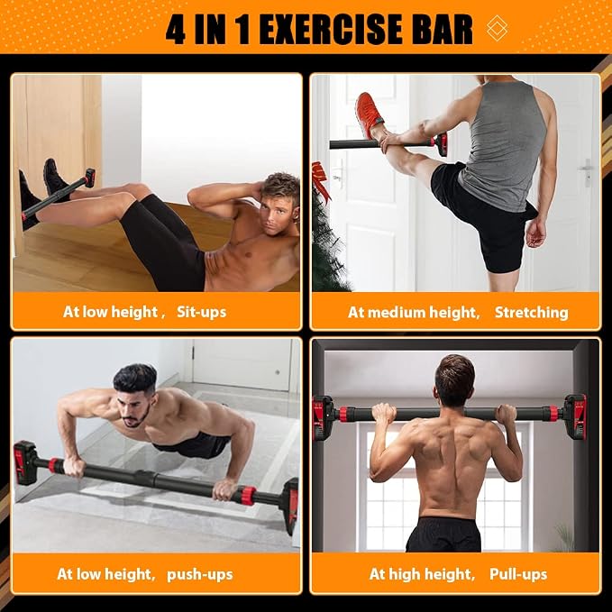Pull-Up Bar,Chin Up Bar for Doorways with Level Meter and Auto Lock,Adjustable Pull Up Bar for Home Gym Strength Training and Upper Body Workout, No Screws Needed,Max Weight Capacity 400 Lbs