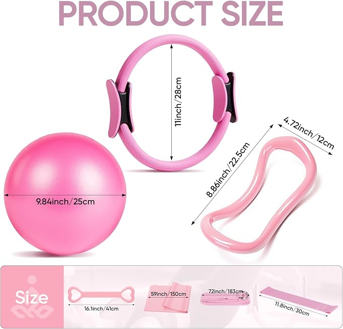 Home Pilates Ring and Ball Set for Women with 5 Resistance Bands 13 inch Magic Circle Workout Starter Kit for Beginners Full Body Toning 15 Min Daily Routine