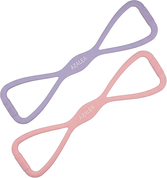 AZALEA Figure 8 Resistance Bands, Silicone Stretch Bands with Handles | 2 Pack Figure 8 Resistance Bands, Non-Slip Grip, 15LB 25LB Resistance for Arms, Back, Legs, Glutes, Yoga Pilates Home Workout