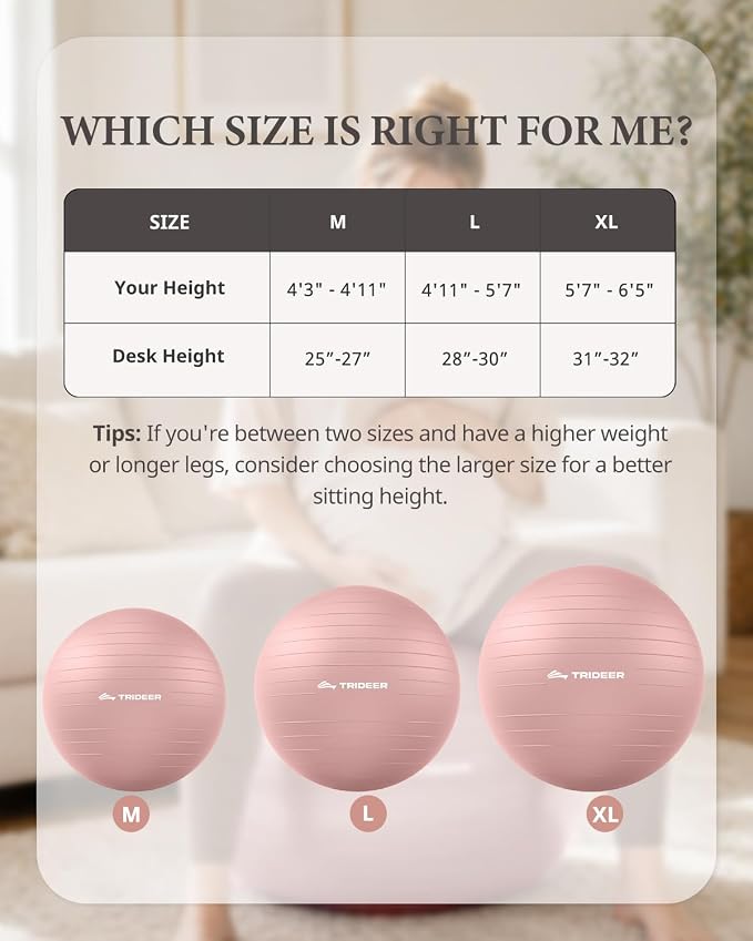 Trideer Exercise Ball, Stability Yoga Ball for Physical Therapy, Active Sitting, Pregnancy & Birth Labor Prep, Core Strength, Balance Training, Posture Improvement and Daily Stretching, 55/65/75cm