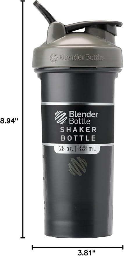 BlenderBottle Classic V2 Plastic Shaker Bottle 28oz Grey&Black/Black 2-Pack