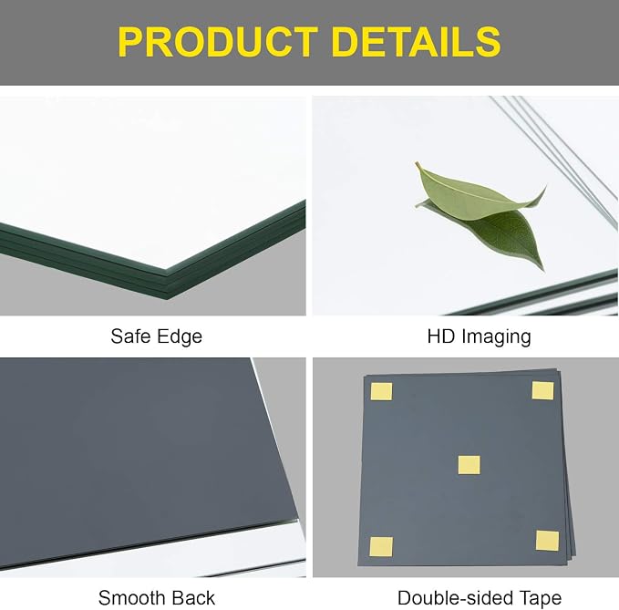 Ruomeng Full Length Wall Mirror Tiles, 12" x 12" x 4Pcs Frameless Wall Mounted Mirror Glass Wall Mirror for Home Gym, Door, Bedroom, Living Room