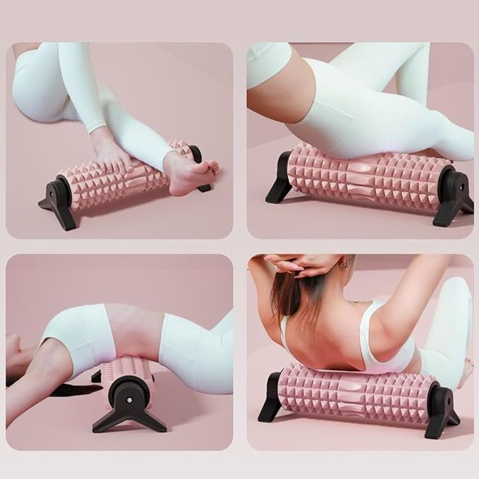 New Upgrade Bracket Foam Roller with Stand for Back Leg Pain, 21 Inch Firm Deep Tissue Muscle Massager for Sore Muscles (Pink)