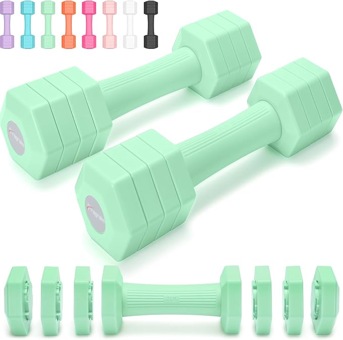 Adjustable Dumbbells Set, 4 in 1 Hand Weights Set for Women Men 10 LB/ 12 LB Dumbbell Pair Each 2lbs 3lbs 4lbs 5lbs Weights Dumbbells Set with TPU Soft Rubber Handle for Home Gym Exercise Fitness