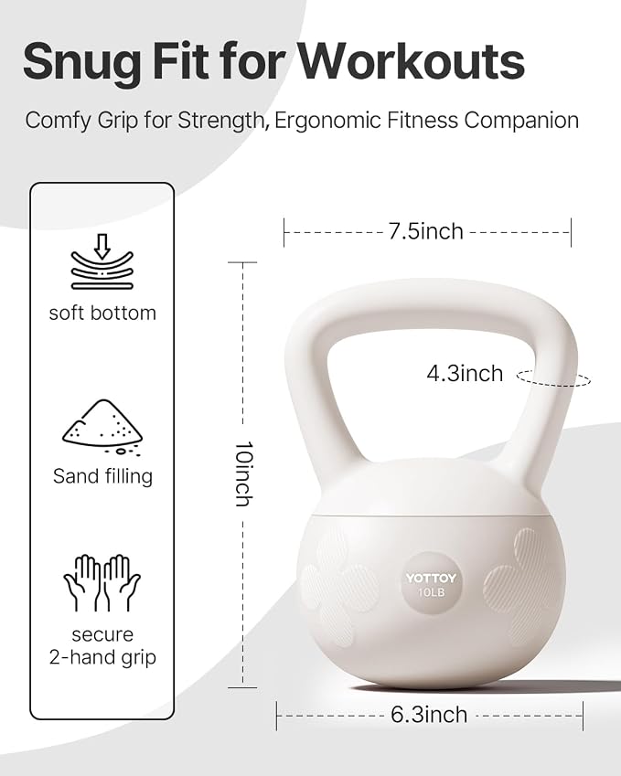 YOTTOY Soft Kettlebell for Home Workouts, Anti-Slip Wide Handle Strength Training Kettlebells, Cushioned Base for Safety - Ideal for Men, Women & Beginners