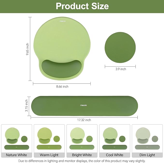 MOSISO Wrist Rest Support for Mouse Pad&Keyboard Set, Olive Green | Circle Curved Ergonomic Mousepad Non-Slip Base Home/Office Pain Relief&Easy Typing Pad with Soft Cloth&Silicone Lining