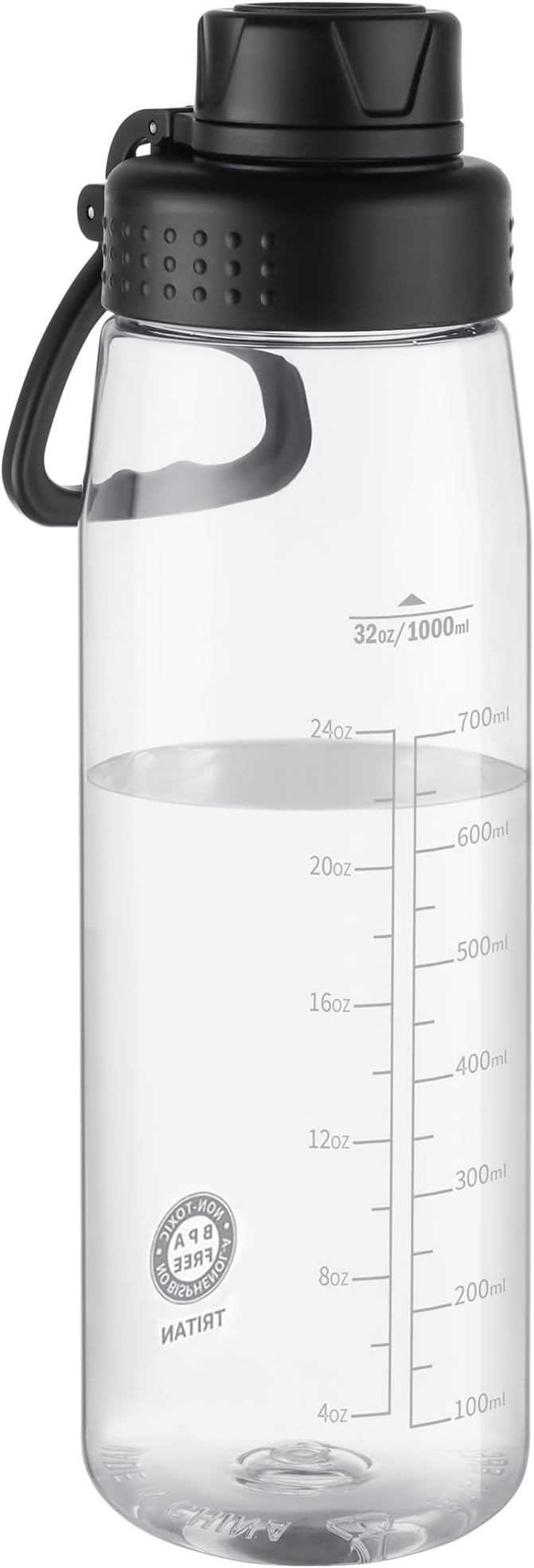 32oz Clear Water Bottle - BPA-Free Tritan Plastic, Fast Flow Spout Lid, Wide Mouth & Leakproof Design Hiking Water Bottle Suitable for Travel, Outdoors, Gym, Travel, Home, School(Clear-Black)