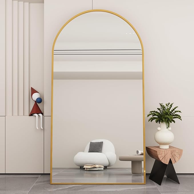 LFT HUIMEI2Y 76.4"x37" Arch Full Length Mirror, Gold Floor Mirror | Tempered Oversized Mirror Full Body with Aluminum Alloy Frame; Standing, Leaning, or Wall Mount for Bedroom, Living Room