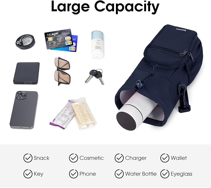 sportsnew 40oz Insulated Crossbody Water Bottle Bag Gym Hiking Phone Pocket | Water-resistant Lining, Padded Strap, Top Handle, Drawstring, Phone Pocket, Elastic Slots, Built-In Key Clip for Gym Walking