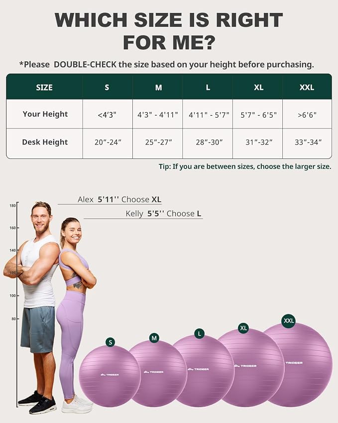 Trideer Yoga Ball for Exercise, Pilates, Core & Balance Training, Stability Ball for Pregnancy & Birthing Prep, Physical Therapy, Daily Stretching, Office Chair for Active Sitting, Quick Pump Included
