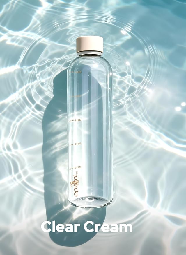 Opard Slim Water Bottle 32oz, Dishwasher Safe Plastic Water Bottle BPA-Free, Leakproof Screw Top, Clear Cream, Reusable for Travel School Sport Gym Hiking
