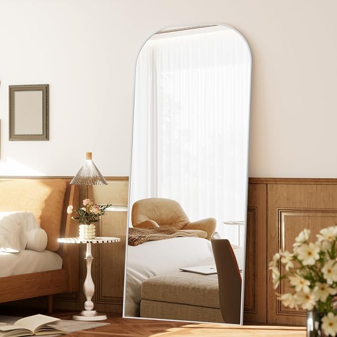 Koonmi Full Length Mirror, 71"x26" Mirror Full Length with Stand | Domed Top Square-Edged ShatterProof Floor Mirror with Sliver Aluminum Alloy Frame for Bedroom Living Room Home Gym