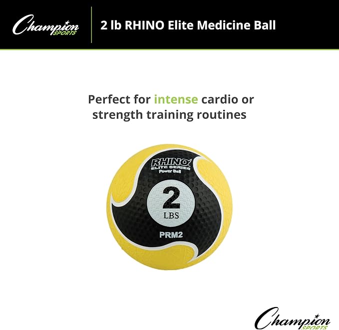 Champion Sports Rhino Elite Medicine Ball – Textured Surface, Superior Grip, Hollow Synthetic Rubber for Consistent Bounce & Durability, Multiple Weights & Colors - Optional Rebounder Sold Separately