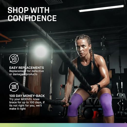 Modvel 7mm Neoprene Knee Sleeves for Men & Women Weightlifting & Powerlifting – Compression Knee Sleeve Support for Squats, Gym, Training – USPA, IPL Approved – Medium Purple (Pair)