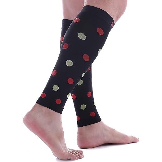 Doc Miller Calf Compression Sleeves 20-30 mmHg for Women & Men, 1 Pair | Footless Compression Socks, Polka Dots Design, Shin Splints Relief, Varicose Veins, Running, Nurses, Travel, Leg Support