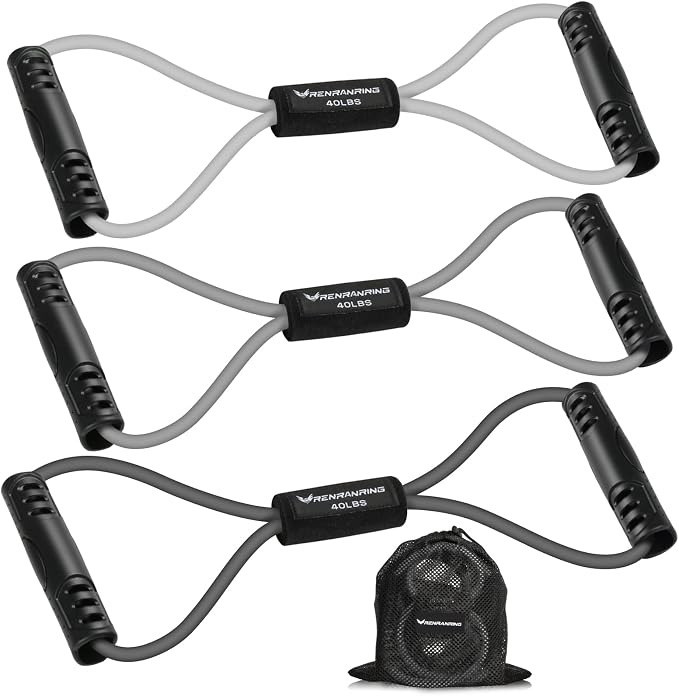 RENRANRING Figure 8 Fitness Resistance Bands with Handles - Exercise Tube Band Set of 3 for Arm and Shoulder Stretch, Rope 8 Word Elastic for Women and Men