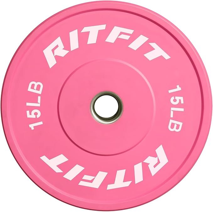 RITFIT Pink Olympic Bumper Plates with Steel Insert for Home Gym | High-Density Rubber with Low Bounce, 2-Inch Olympic Bore with Steel Insert, Pink Color for Strength Training