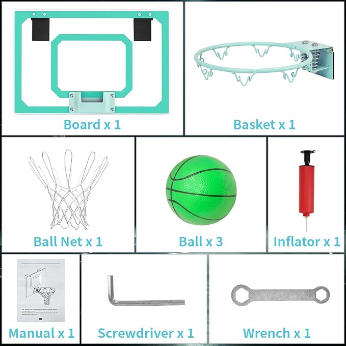 Mini Basketball Hoop Indoor – Over Door Basketball Set w/ 17"x11" Shatterproof Backboard, Foam-Padded Door Protection, Quiet Slam Dunk, 3 Mini Balls & Pump, No Tools Required