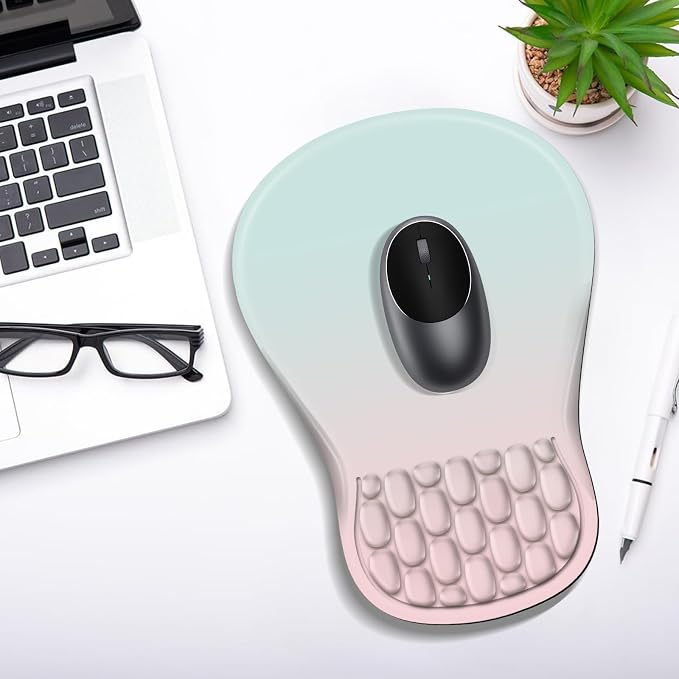 YIWEI Ergonomic Mouse Pad with Wrist Rest for Carpal Tunnel Pain Relief | Memory Foam Wrist Support,Non-Slip Rubber Base, Keyboard Computer Mousepad,Lycra Cloth Surface,Gaming Home Office