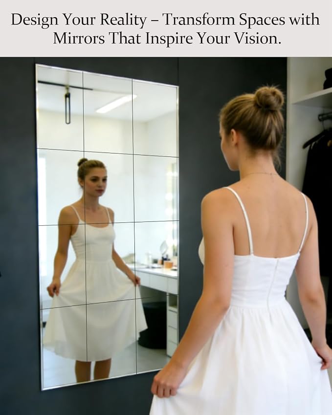12Pack Acrylic Flexible Mirror Sheets, 12x16 Inch Shatterproof Flexible Stick on Mirrors for Wall Self-Adhesive Sticker for Bedroom, Door, Bathroom, and Dance Studio Installation