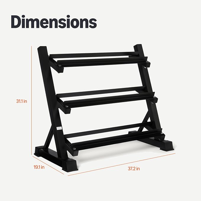 Amazon Basics 3-Tier Adjustable Dumbbell Weight Rack, Sturdy Steel Stand Only, Black