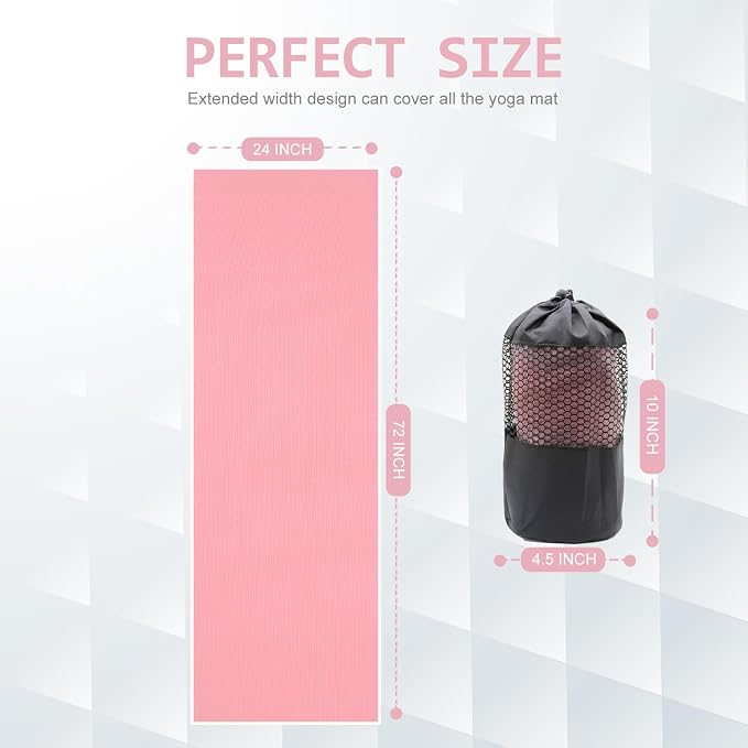 Eunzel Hot Yoga Towel - Microfiber Non Slip Yoga Mat Towel with Grip Dot Sweat Absorbent Towel for Hot Yoga, Pilates and Fitness 72" x 24", Pink/White
