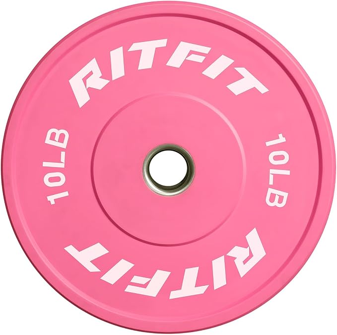 RITFIT Pink Olympic Bumper Plates with Steel Insert for Home Gym | High-Density Rubber with Low Bounce, 2-Inch Olympic Bore with Steel Insert, Pink Color for Strength Training