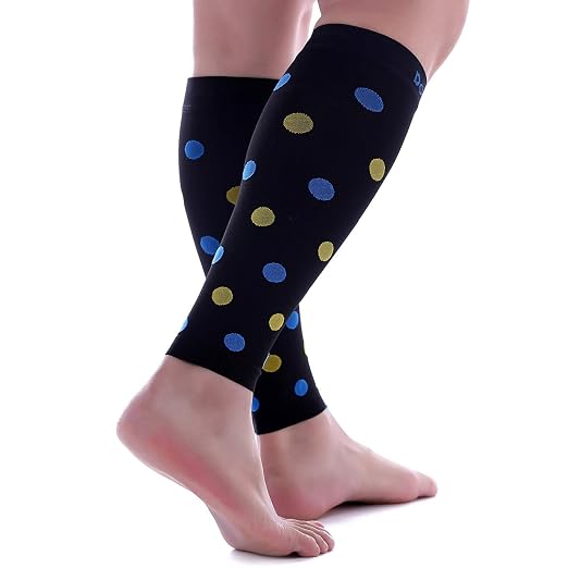 Doc Miller Calf Compression Sleeves 20-30 mmHg for Women & Men, 1 Pair | Footless Compression Socks, Polka Dots Design, Shin Splints Relief, Varicose Veins, Running, Nurses, Travel, Leg Support