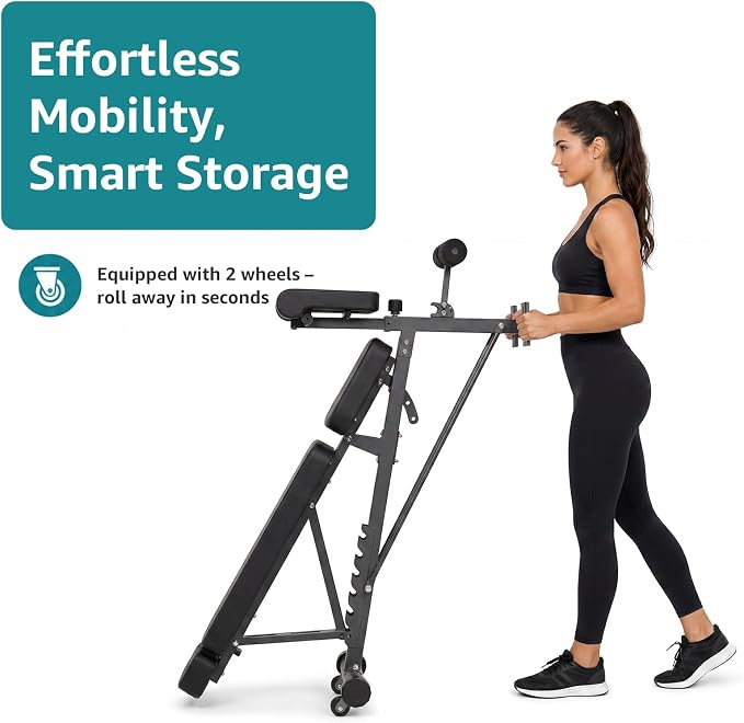 DUMOS Adjustable Weight Bench, 660 LBS Workout Bench Press with 2 Wheels | Heavy Duty Chest Press Machine for Home Gym with Hyper Back Extension, for Incline Decline Sit Up Flat