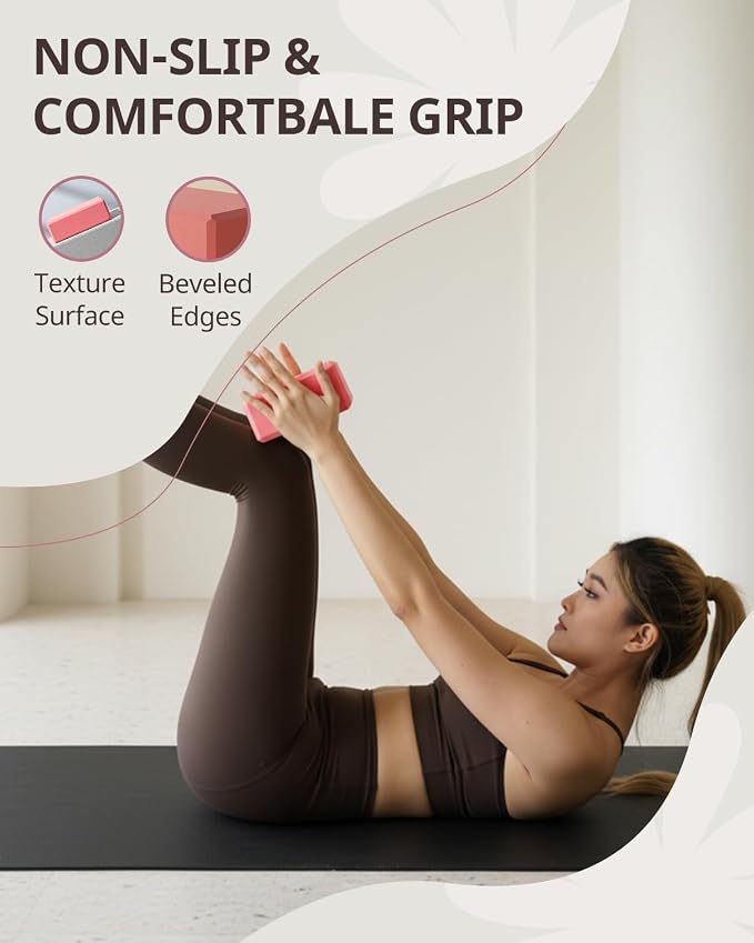 Trideer Yoga Blocks 2 Pack, Soft Non-Slip Foam Blocks with Beveled Edges for Alignment and Stretching in Yoga, Pilates, and Dance - Supportive, Lightweight, Odor Resistant, Latex-Free