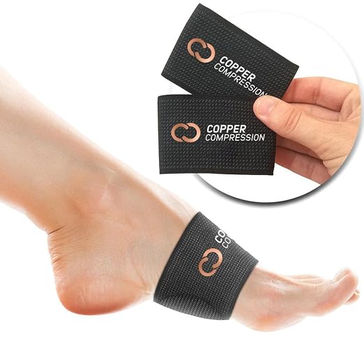 Copper Compression Padded Arch Support Sleeves. Targeted Compression for Plantar Fasciitis Symptoms, Pain, Flat Feet & High Arches. Breathable Support for Men & Women - Black