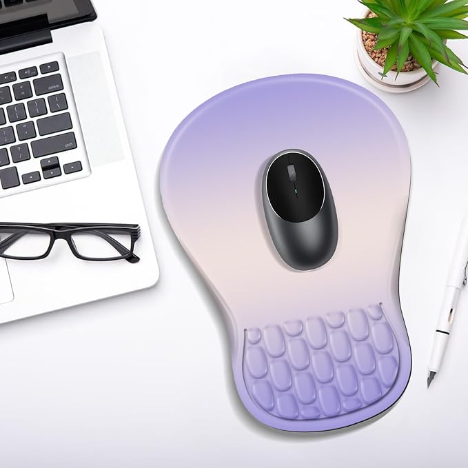 YIWEI Ergonomic Mouse Pad with Wrist Rest for Carpal Tunnel Pain Relief | Memory Foam Wrist Support,Non-Slip Rubber Base, Keyboard Computer Mousepad,Lycra Cloth Surface,Gaming Home Office