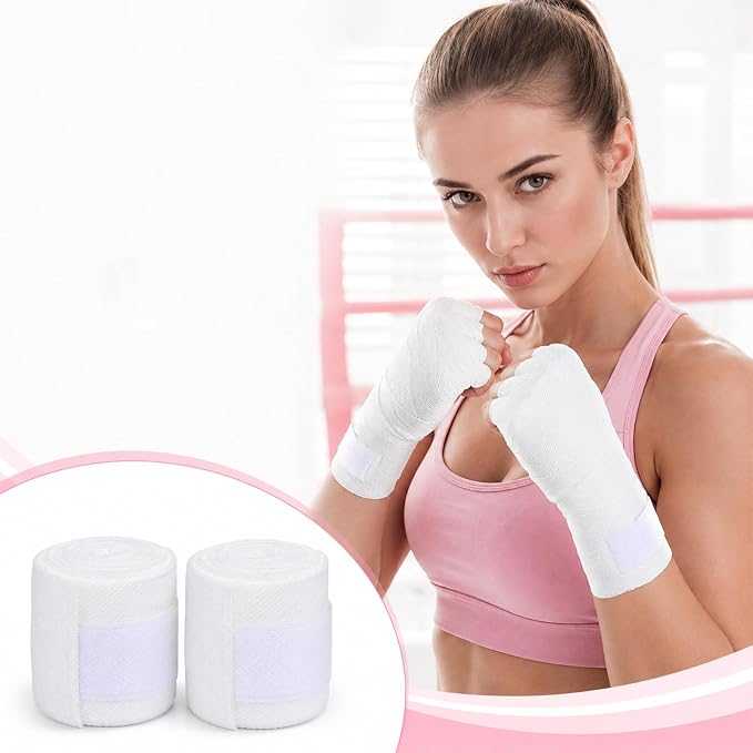 2 Pcs White Hand Wraps Boxing Hand Wraps, Elastic Wrist Support Straps 236" | Extra-Long Gauze Wraps with Thumb Loop And Hook Closure for Boxing Muay Thai Kickboxing Sparring Training