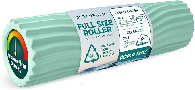 Oceanfoam Tidal Roller - Seafoam - Muscle Massage Foam Roller for Back Pain & Stretching - Firm and Ergonomic Wide Wave Textured - Yoga, Athletics, & Wellness - Full Size, 20" x 5"