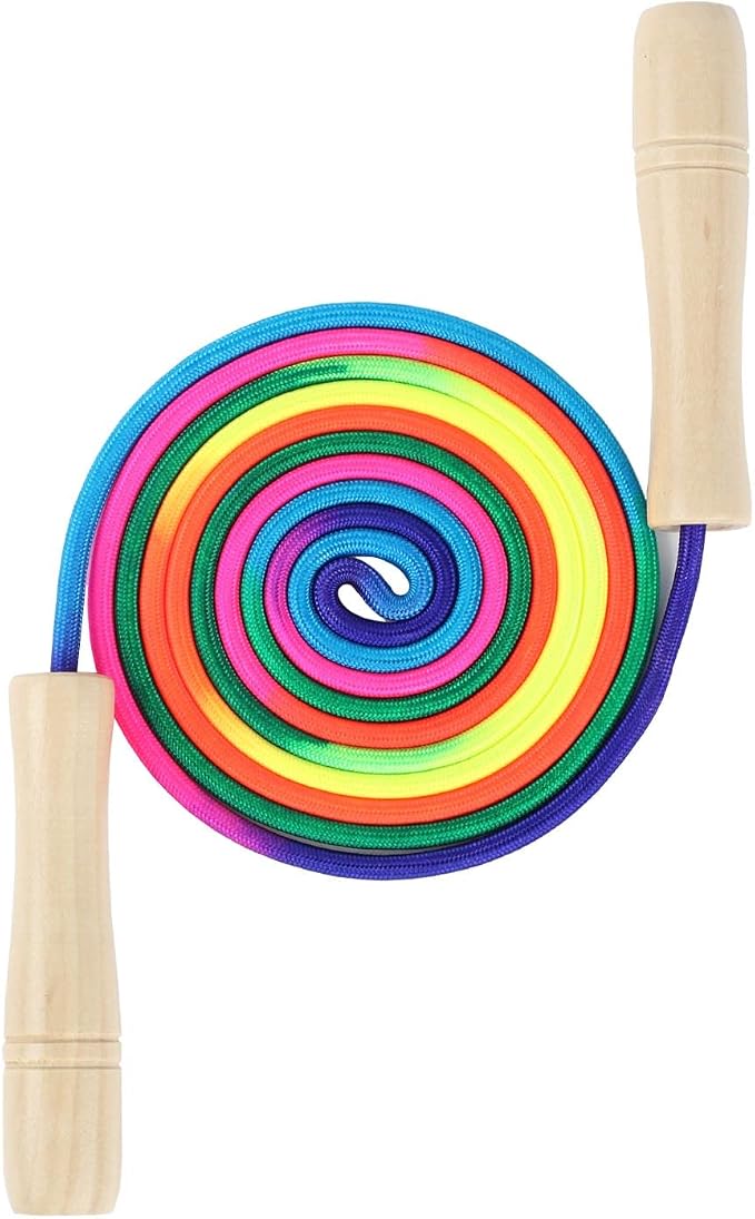 Jump Rope Kids, 8.5ft Adjustable Cotton Skipping Rope with Wooden Handle for Boys and Girls Fitness Outdoor Exercise (Rainbow color)