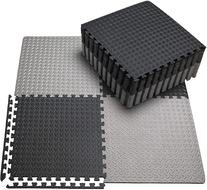 24 Pack Gray EVA Foam Mats, Interlocking Workout Floor Tiles | EVA Foam Floor Mats | Interlocking Gym Mats | Puzzle Exercise Mat Tiles