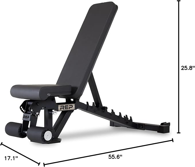 REP FID Foldable Weight Bench, Incline Decline Chair for Home Gym, Compact Portable Stationary Equipment, Heavy Duty Strength Training Platform, Adjustable Situp Dumbbell Workout Support, AB-3000