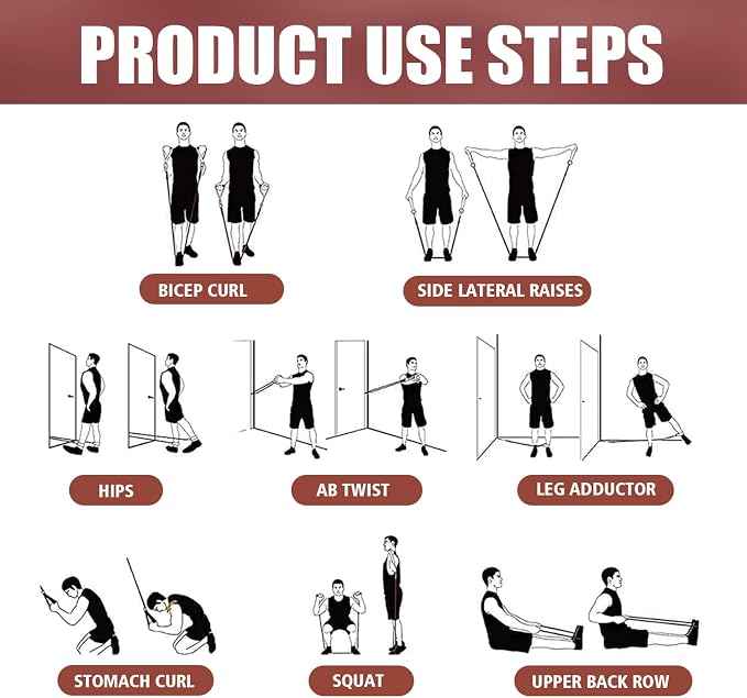 WHATAFIT Resistance Bands with Handles, 5-Level Exercise Bands for Workout | Natural latex,10-50 lbs, stackable to 150,Ankle Straps, Door Anchor,Guide. For Strength, Yoga,Home Gym,Travel & Workout.