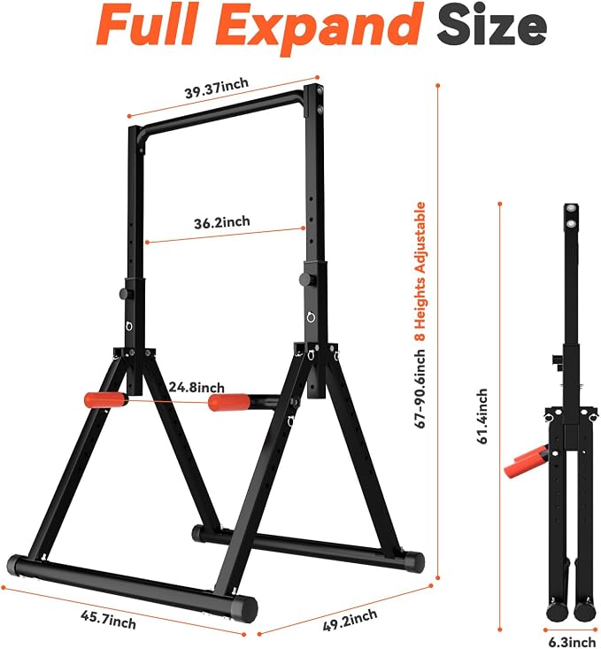 WATBKHE Power Tower Pull Up Dip Station Foldable, Pull Up Bar Station Adjustable, Multi-Function Home Gym, Strength Training Fitness Equipment, Triangular Design, for Home Outdoor