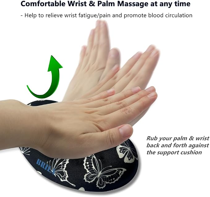 BRILA Ergonomic Memory Foam Mouse Wrist Rest Support Pad Cushion for Computer, Laptop, Office Work, PC Gaming - Massage Holes Design - Wrist Pain Relief (Butterflies Mouse Wrist Rest)