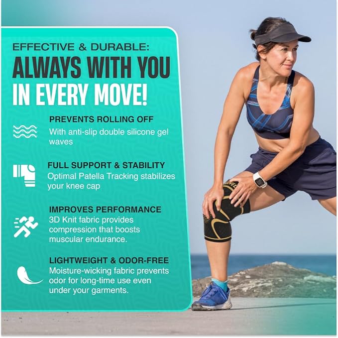 Modvel Knee Braces for Knee Pain Women & Men - 2 Pack Knee Brace for Knee Pain Set, Knee Brace Compression Sleeve, Knee Support for Knee Pain Meniscus Tear, ACL & Arthritis Pain Relief,Copper XL
