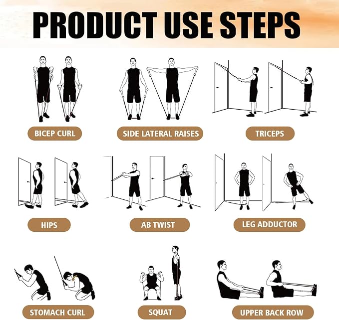WHATAFIT Resistance Bands with Handles, 5-Level Exercise Bands for Workout | Natural latex,10-50 lbs, stackable to 150,Ankle Straps, Door Anchor,Guide. For Strength, Yoga,Home Gym,Travel & Workout.