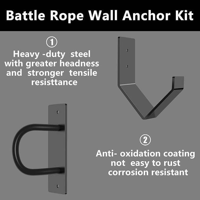 Heavy Duty Battle Rope Wall Anchor Kit with 1 Storage Hook, Wall Mount for Home Gym Training