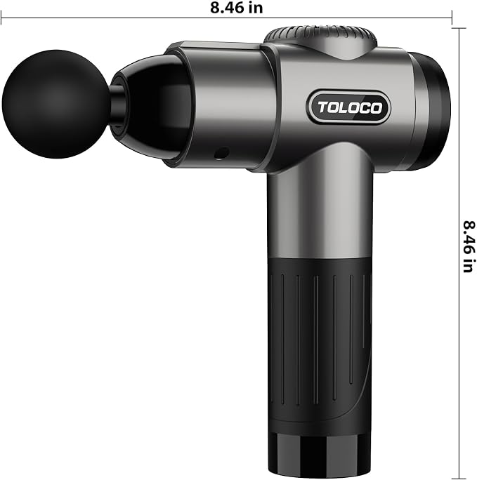 TOLOCO Massage Gun, Deep Tissue Back Massage for Athletes for Pain Relief, Percussion Massager with 10 Massages Heads & Silent Brushless Motor, Fathers Day Dad Gifts, Grey