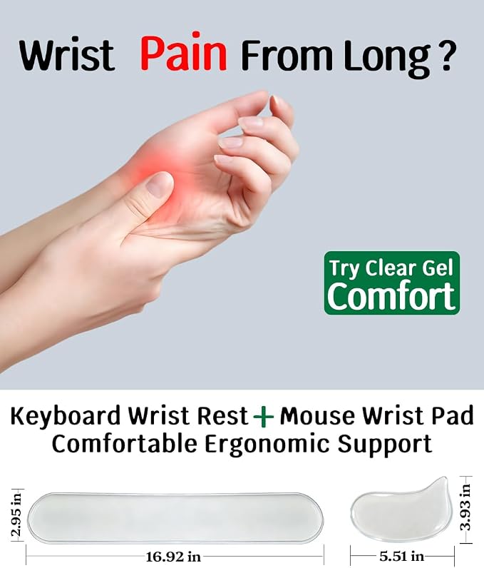 Clear Gel Keyboard Wrist Rest with Mouse Pad Wrist Support, Ergonomic Wrist Rest for Computer Keyboard and Mouse, Non-Slip Cooling Keyboard Pad for Office, Gaming & Laptop (Clear)