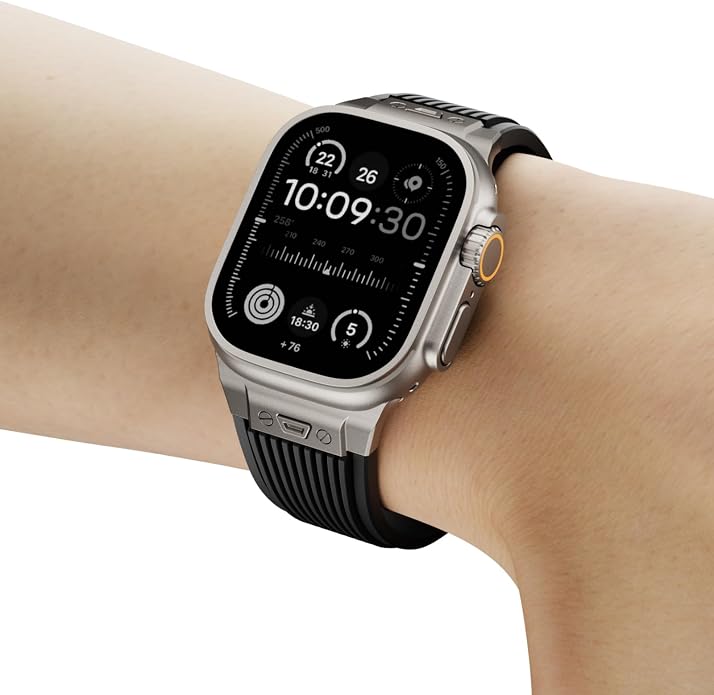 Luxury Watch Band for Apple Watch Ultra 2/Ultra 49-42mm | Metal Connector & Folding Clasp,316L Stainless Steel,Men Silicone Strap Compatible with iWatch Series 10 9 8 7 6 5 4 3 2 1 SE