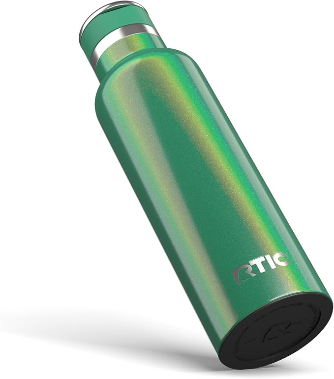 RTIC 20oz Journey Water Bottle, Ceramic Lined, Pine Tree Glitter | Stainless Steel Metal, Insulated for Hot and Cold Drinks, Sports, Travel and Camping