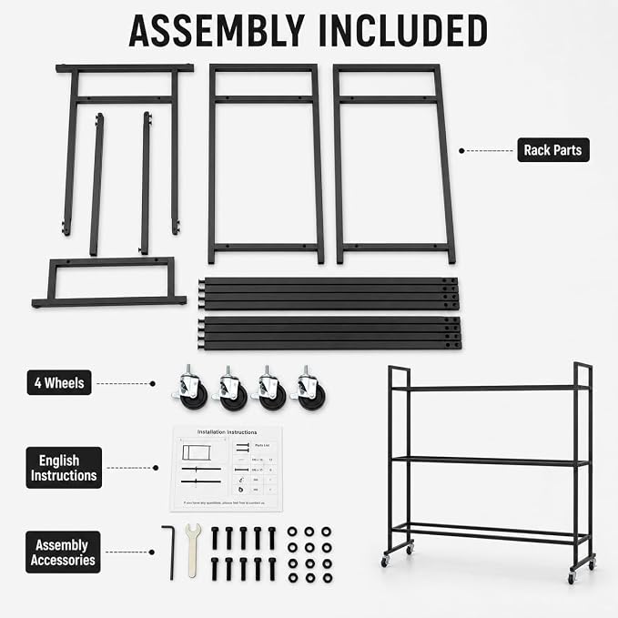 3 Tier Medicine Ball Rack with Wheels, Rolling Weight Ball Storage Stand for Home Gym with 20 lbs Capacity Per Shelf, Heavy Duty Fitness Holder for Slam Balls Wall Balls Exercise Balls, Indoor/Outdoor